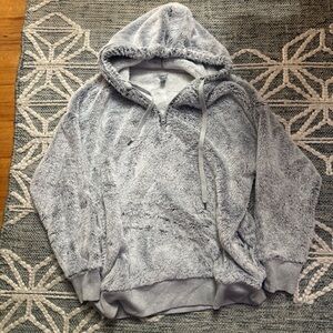 Aerie Cozy Gray 1/4 zip Plush Fleece Hoodie L